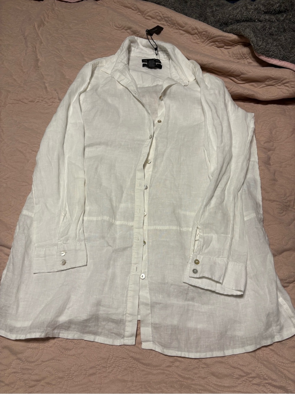 Tahari White Linen Button-Down Shirt #8